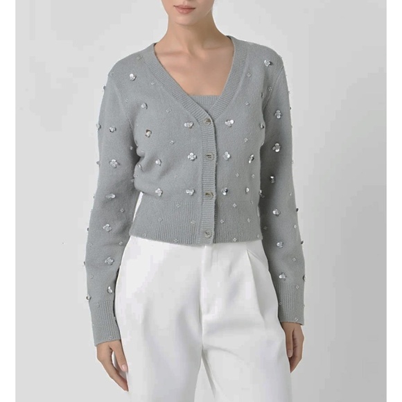 Endless Rose Sweaters - LAST CHANCE NWT Endless Rose Sequin Beaded Cardigan Grey XS